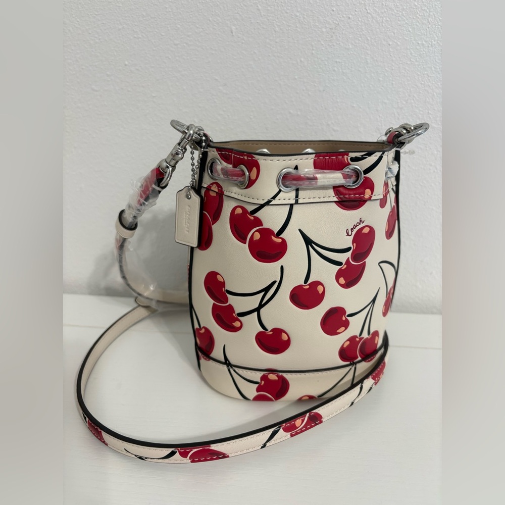 Coach Cherry Print Mini Bucket Bag - Cream and Red sold - Picture 4 of 7
